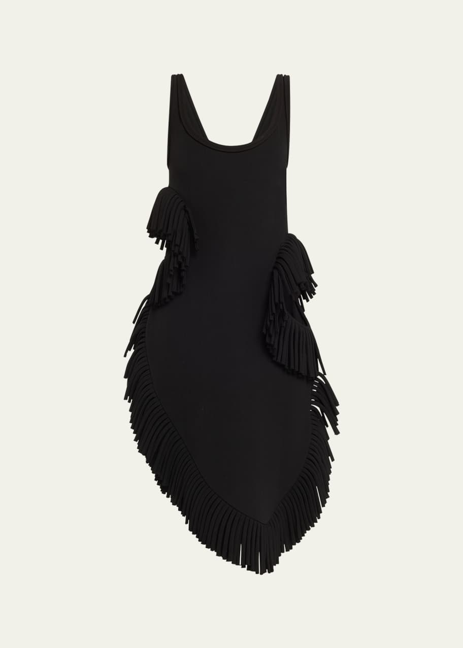 Image 1 of 1: Scatter Wool Fringe Sleeveless Cutout Midi Dress