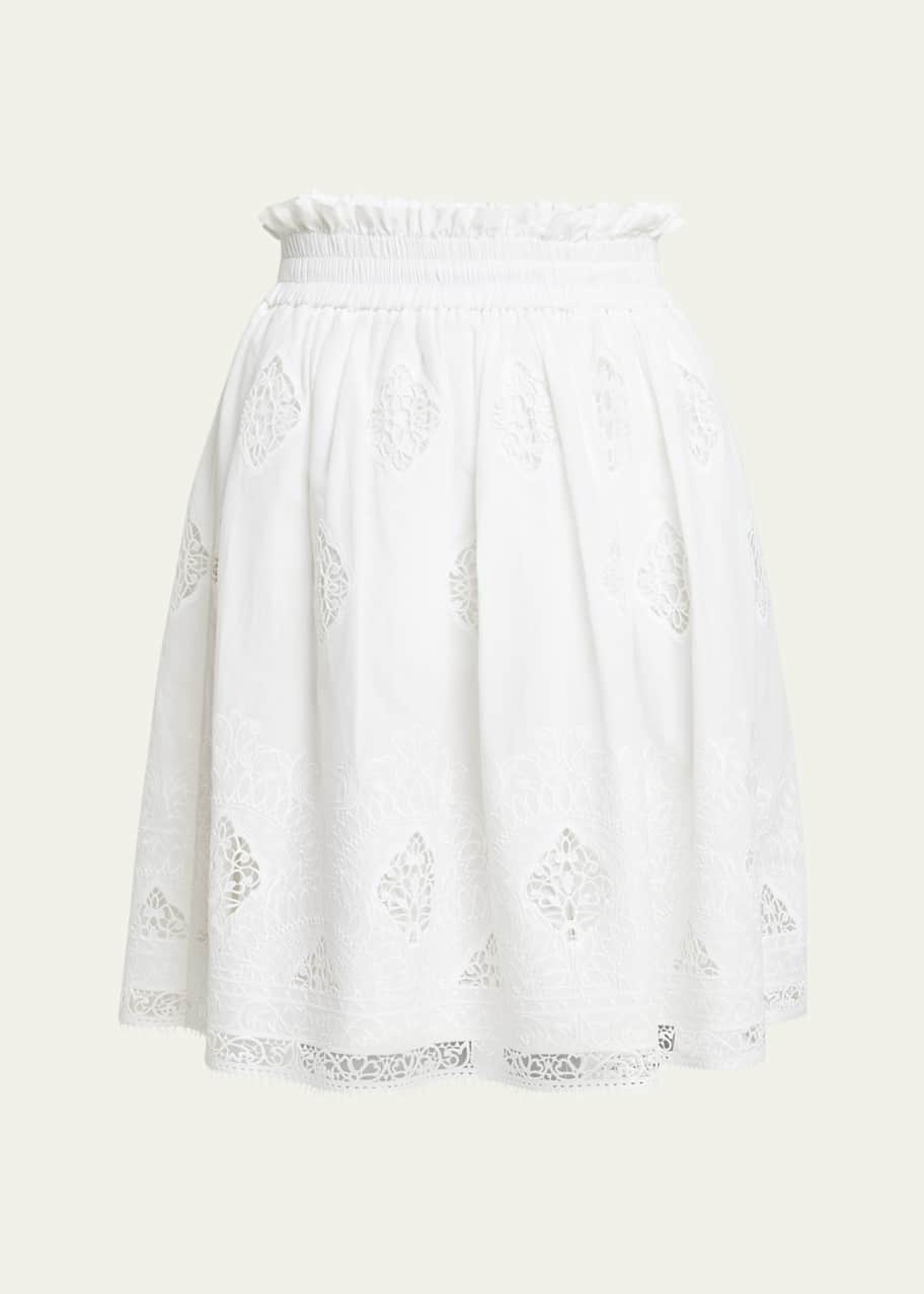 Image 1 of 1: Lace-Embroidered Gathered-Waist Skirt