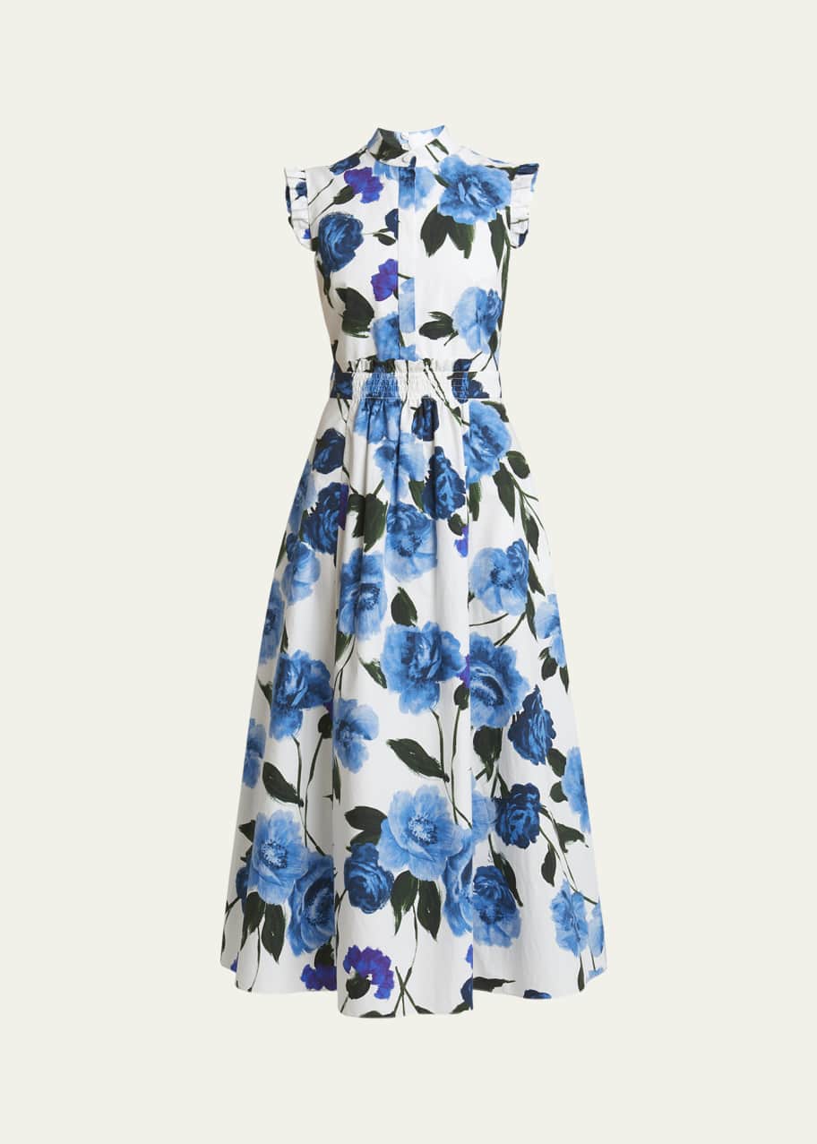 Erdem Sleeveless Floral Cotton Midi Dress With Full Skirt - Bergdorf Goodman
