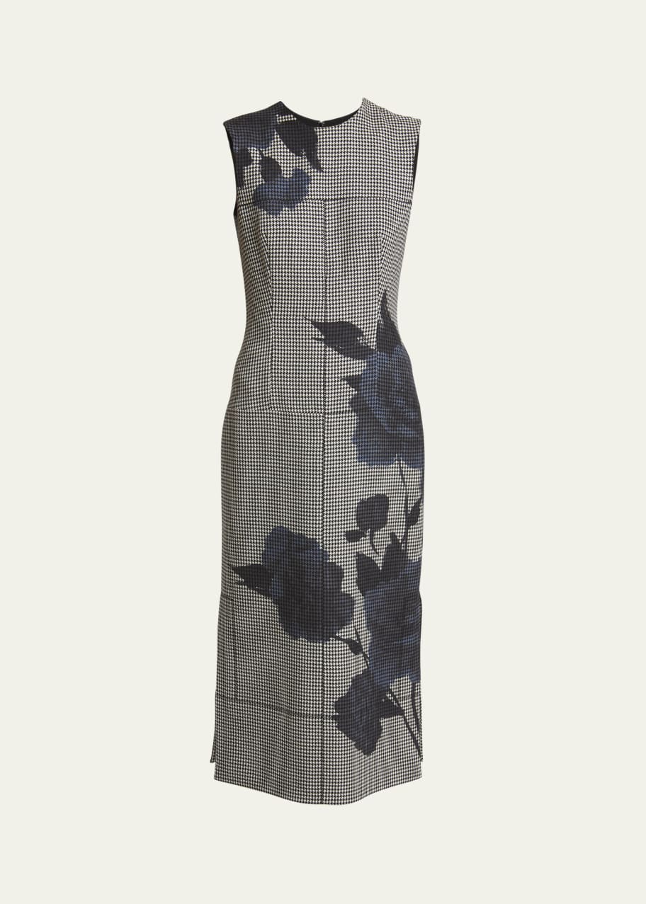 floral midi pencil dress Vintage Red Floral Midi Dress: Peplum Cocktail Pencil Dress - S/M