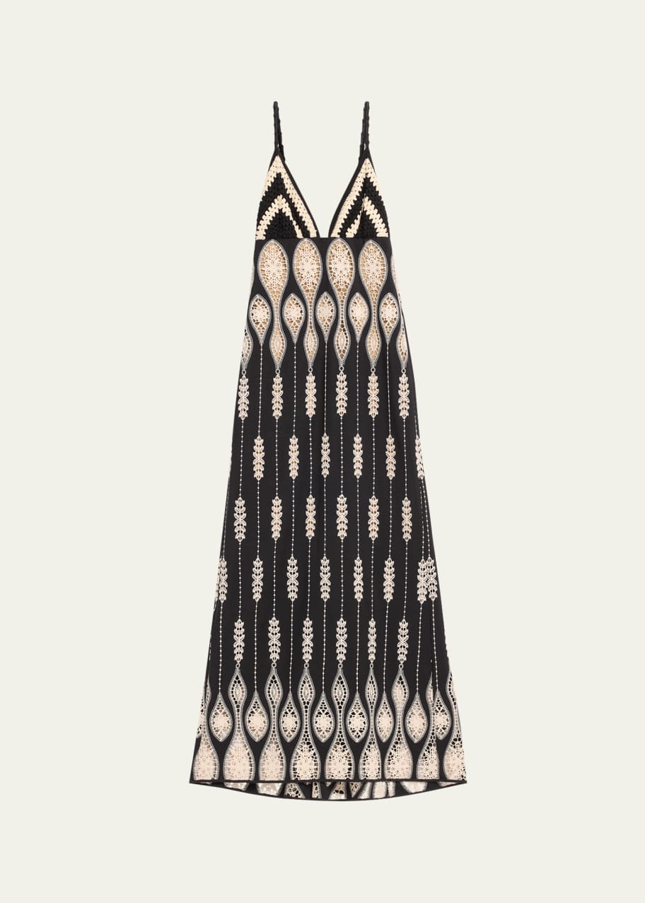 Image 1 of 1: Leaving Tradition Eyelet Crochet Backless Maxi Dress