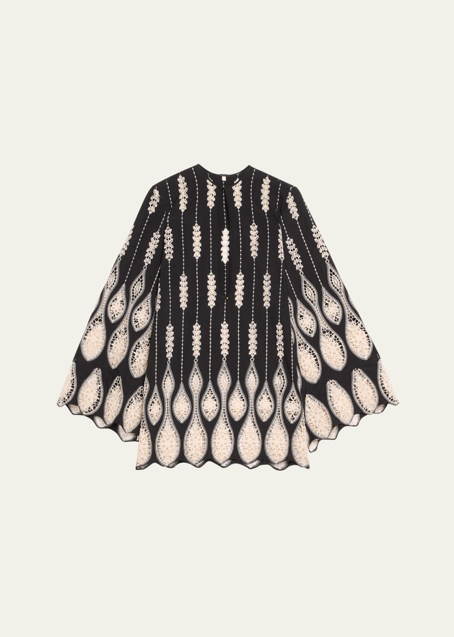 Image 1 of 1: Vision Seeking Eyelet Bell-Sleeve Mini Dress