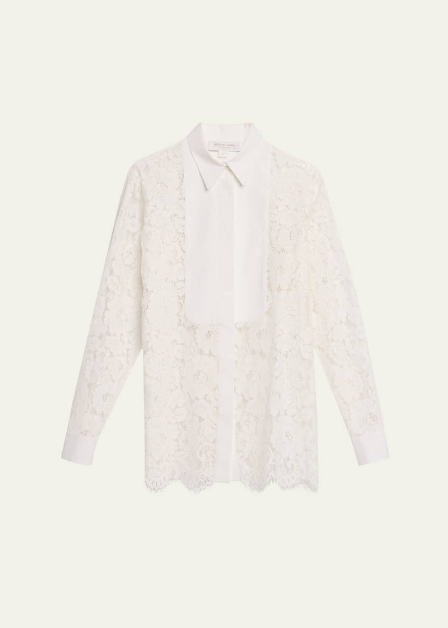Image 1 of 1: Floral Lace Button-Front Blouse