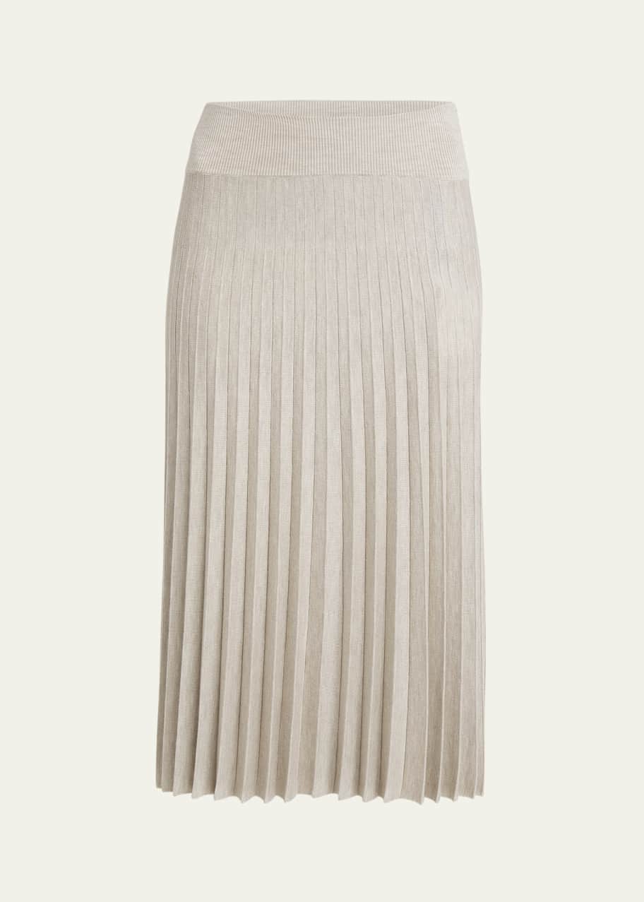 Image 1 of 1: Plisse Wool Cashmere Midi Skirt