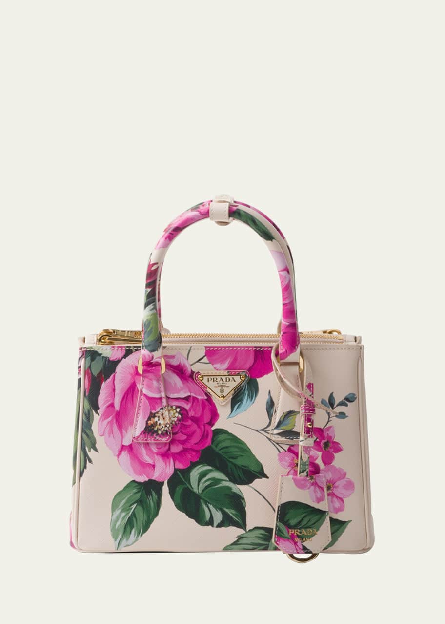 Image 1 of 1: Galleria Flower-Print Leather Top-Handle Bag