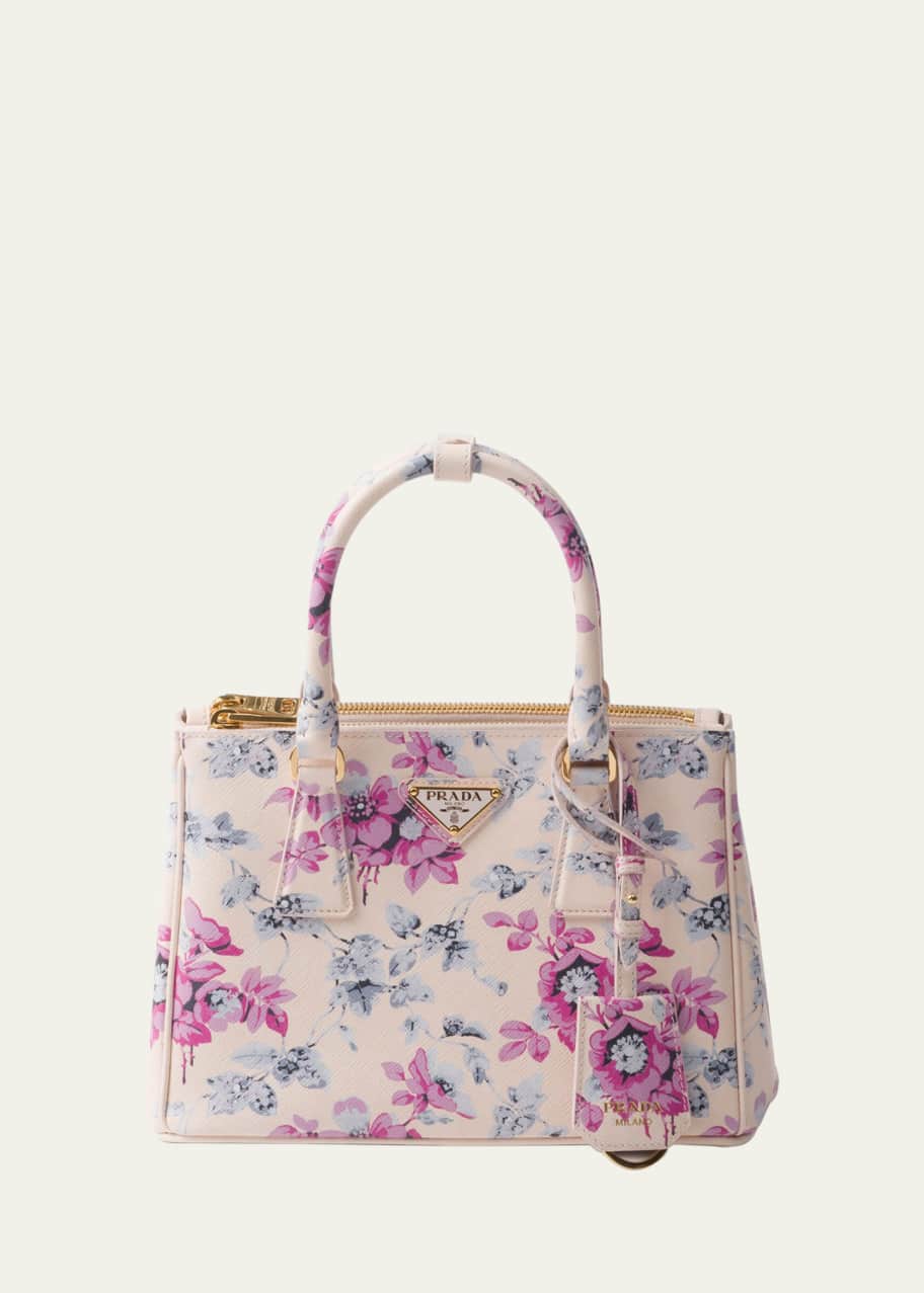 Galleria Flower-Print Leather Top-Hanlde Bag