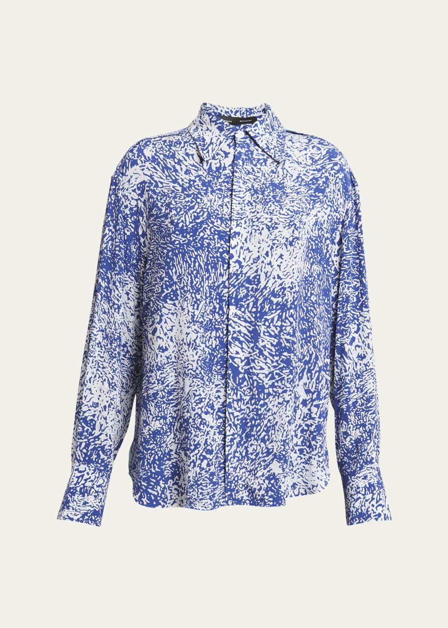 Image 1 of 1: Norman Printed Viscose Crepe De Chine Collared Top