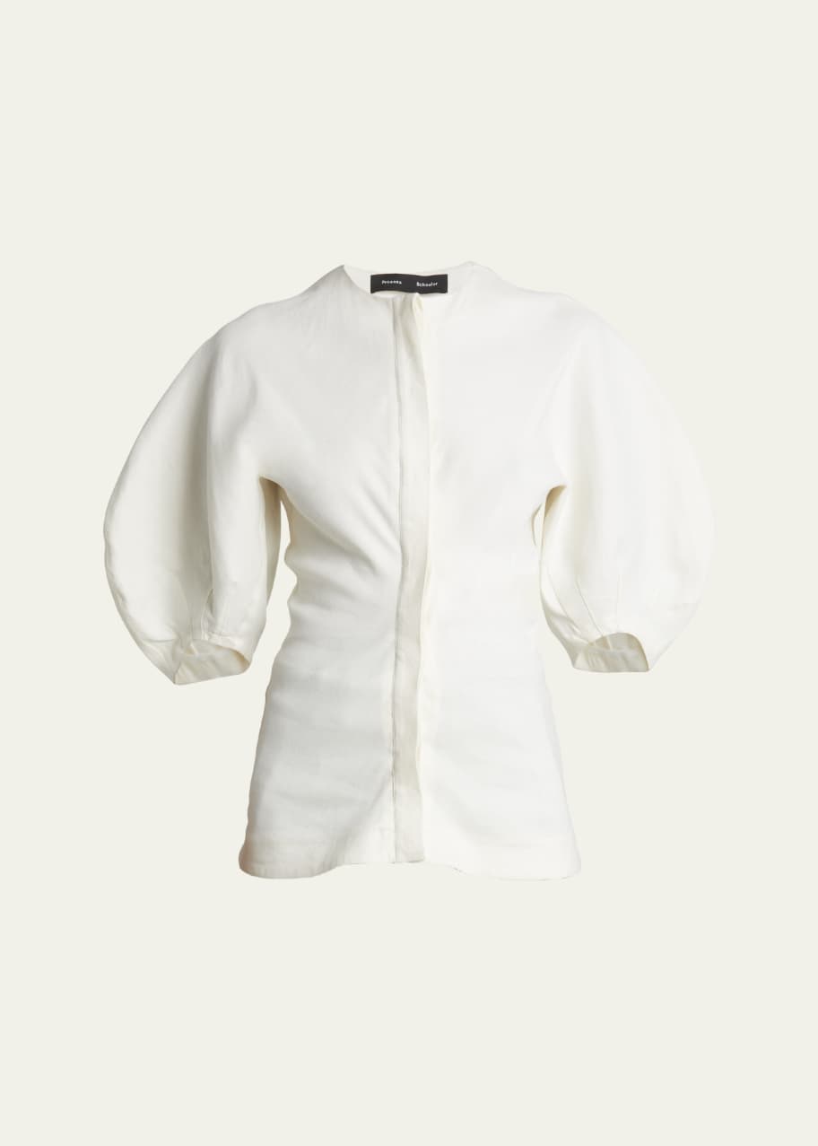Image 1 of 1: Reagan Puff-Sleeve Eco Stretch Linen-Blend Top