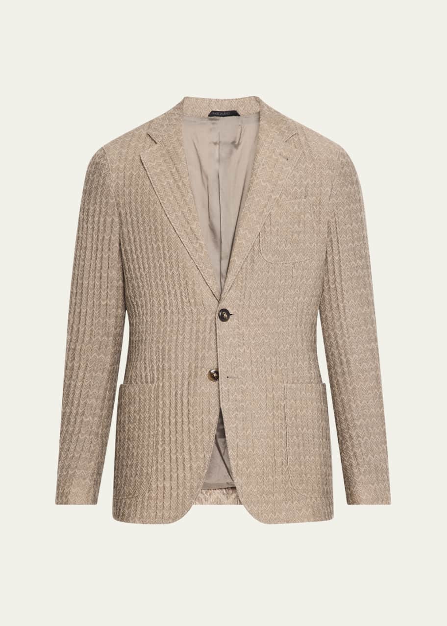 Image 1 of 1: Men's Cashmere-Silk Deconstructed Chevron Blazer