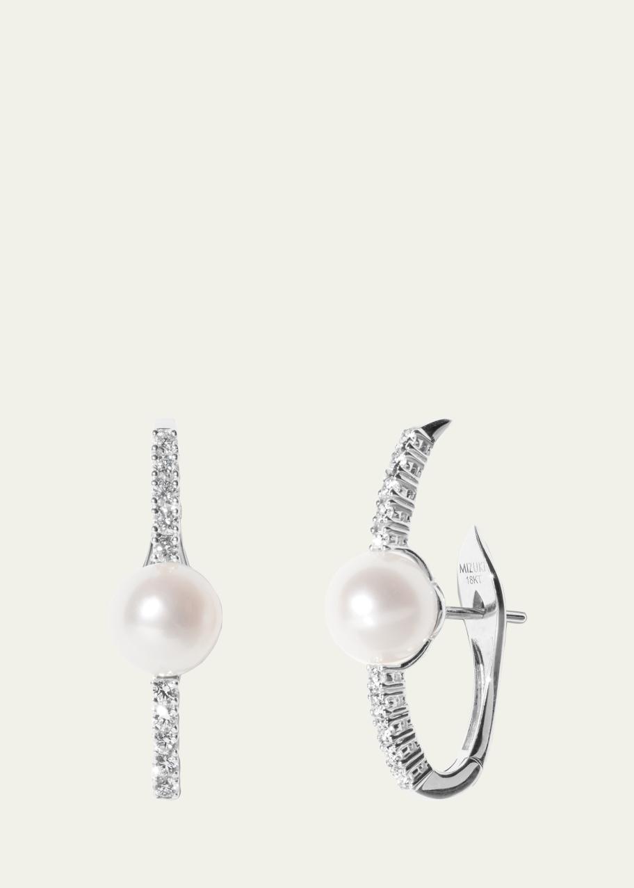 Mizuki 18K White Gold Huggie Earrings with White Akoya Pearls