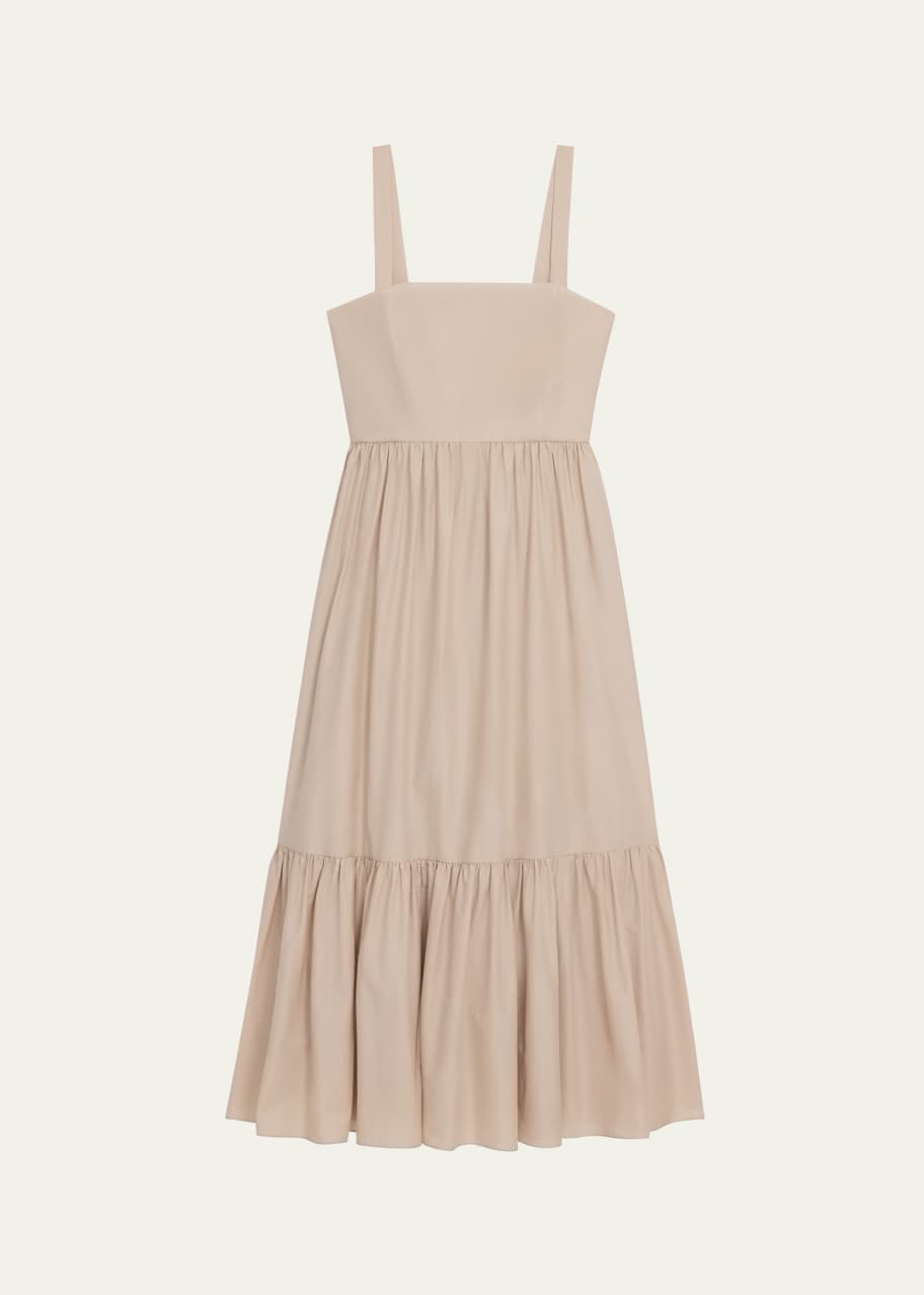 Image 1 of 1: Sleeveless Square-Neck Tiered Poplin Midi Dress