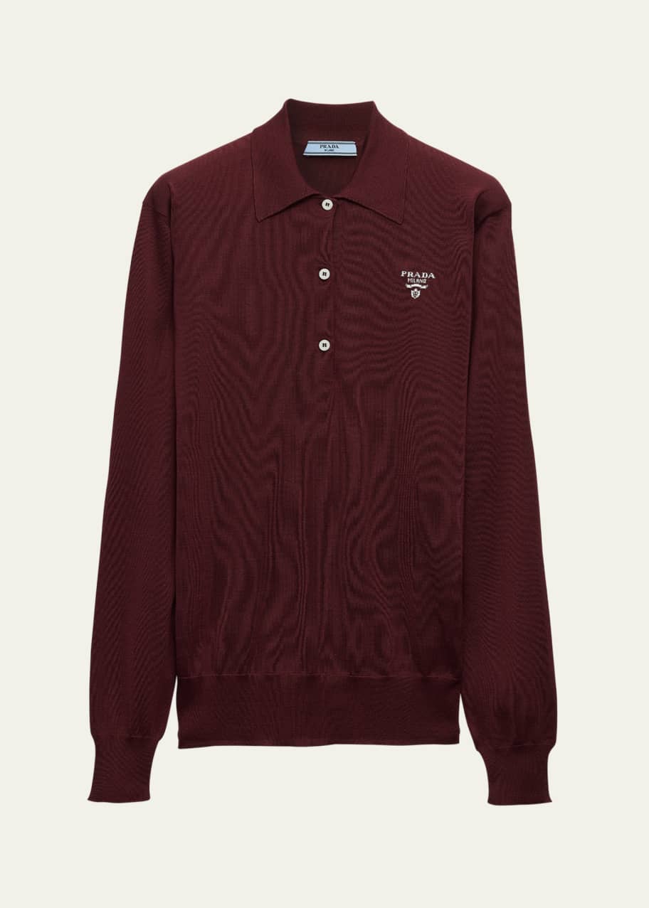 トップス PRADA 2015SS / Long sleeve POLO Prada Long Sleeve Silk Polo Shirt - Bergdorf Goodman
