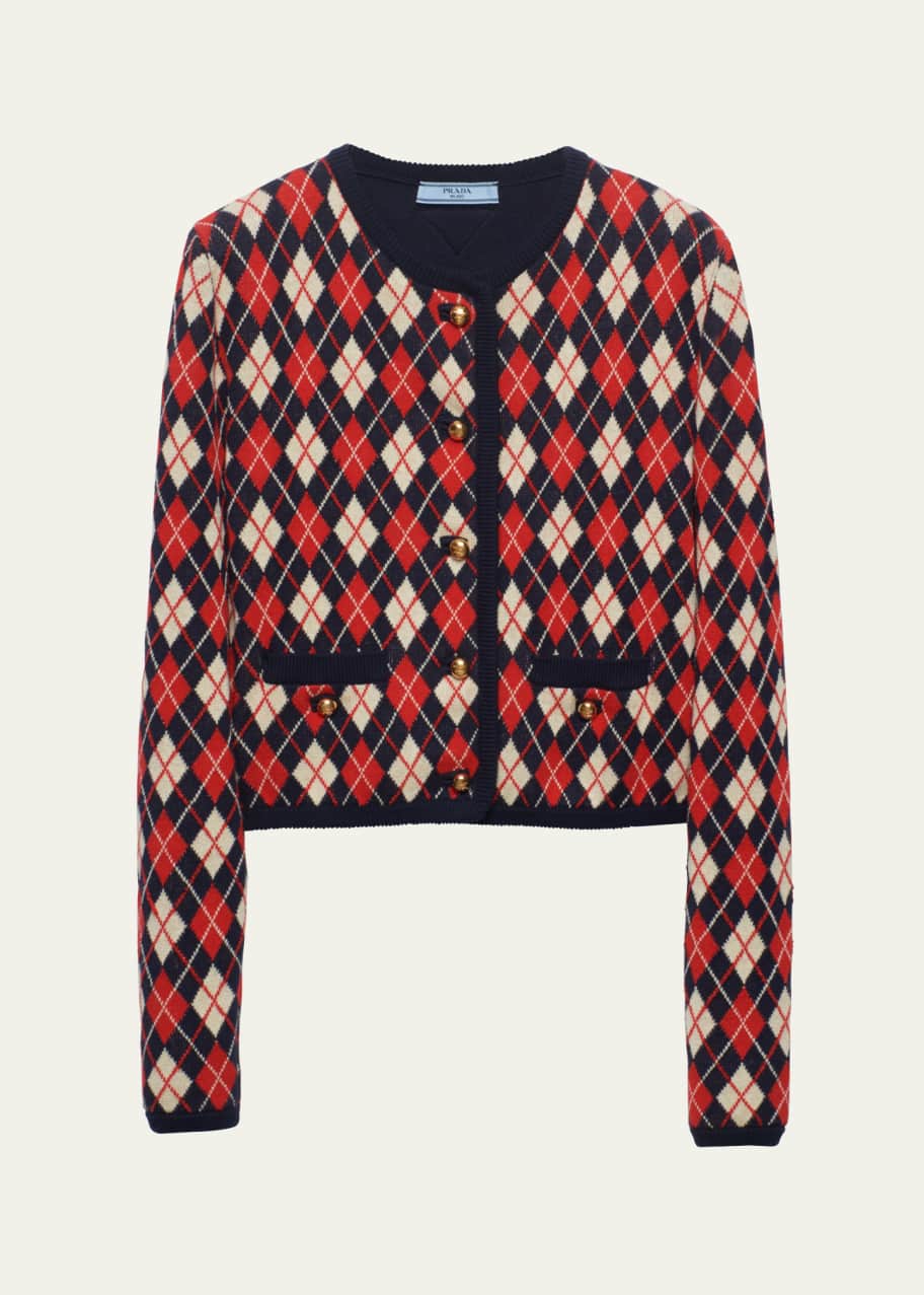 Prada Cotton Jacquard Argyle Knit Sweater - Bergdorf Goodman