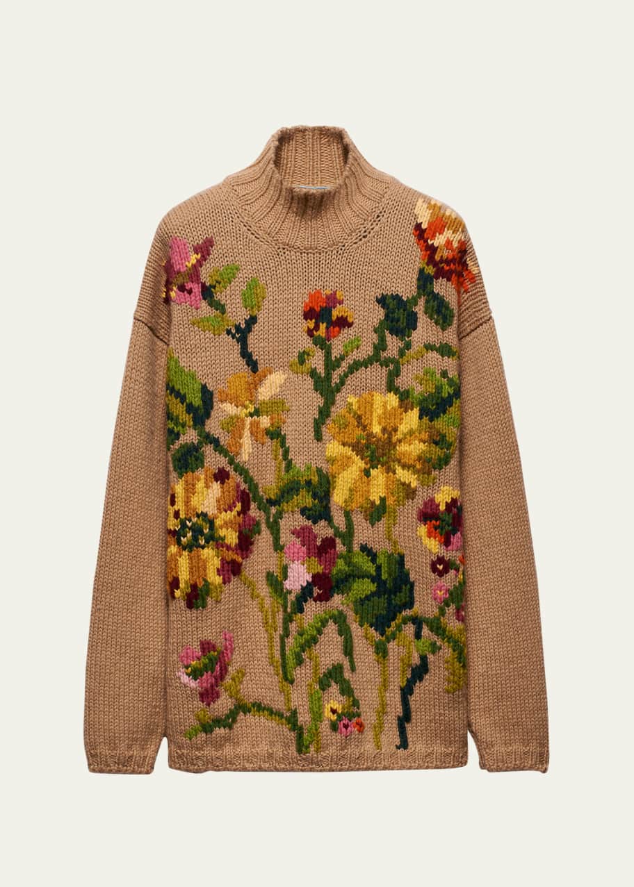 Prada Floral Wool Intarsia Long-Sleeve Sweater - Bergdorf Goodman