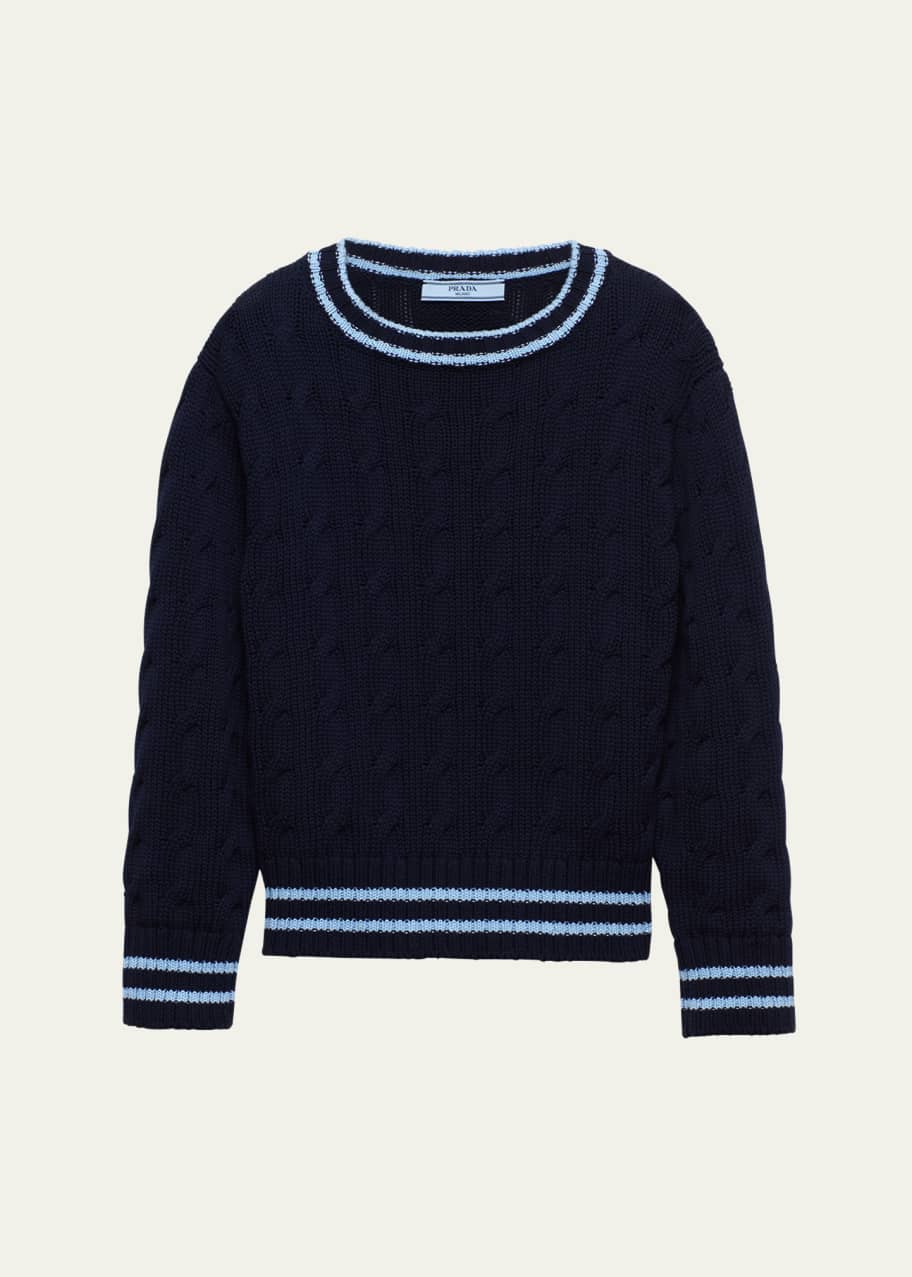 Prada Cropped Cotton Cable-Knit Sweater - Bergdorf Goodman