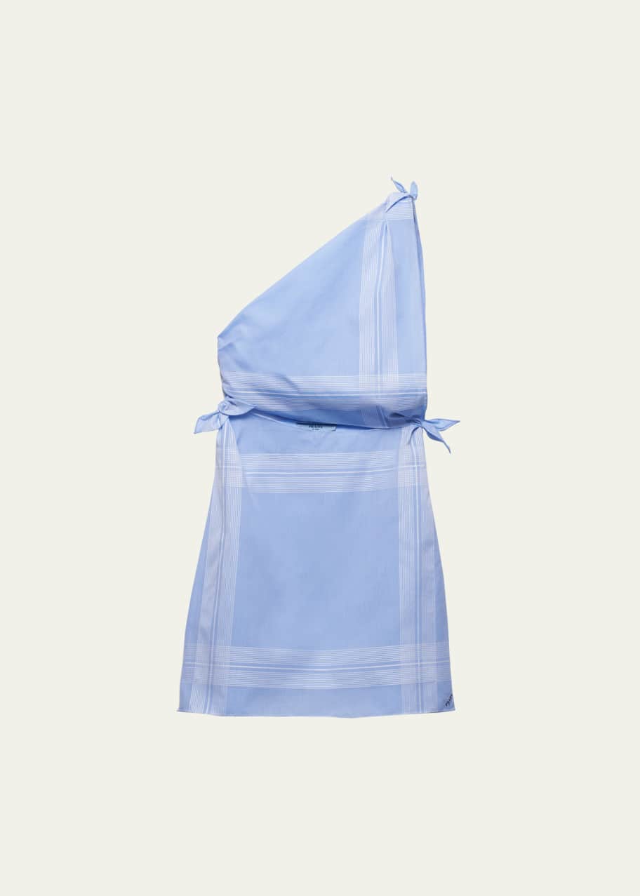 Image 1 of 1: Check One-Shoulder Cutout Mini Dress