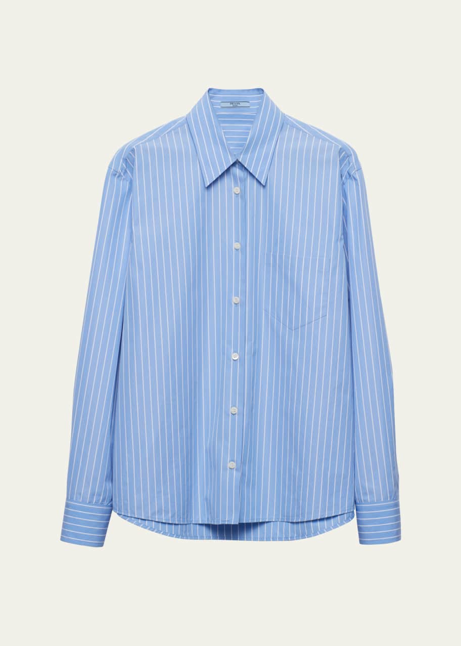 Image 1 of 1: Striped Cotton Poplin Button-Front Shirt