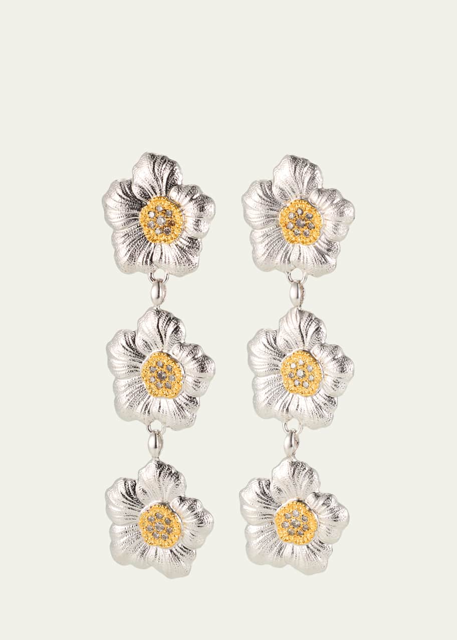 Image 1 of 1: Blossoms Gardenia Sterling Silver and 18K Yellow Gold Diamond Triple Drop Earrings