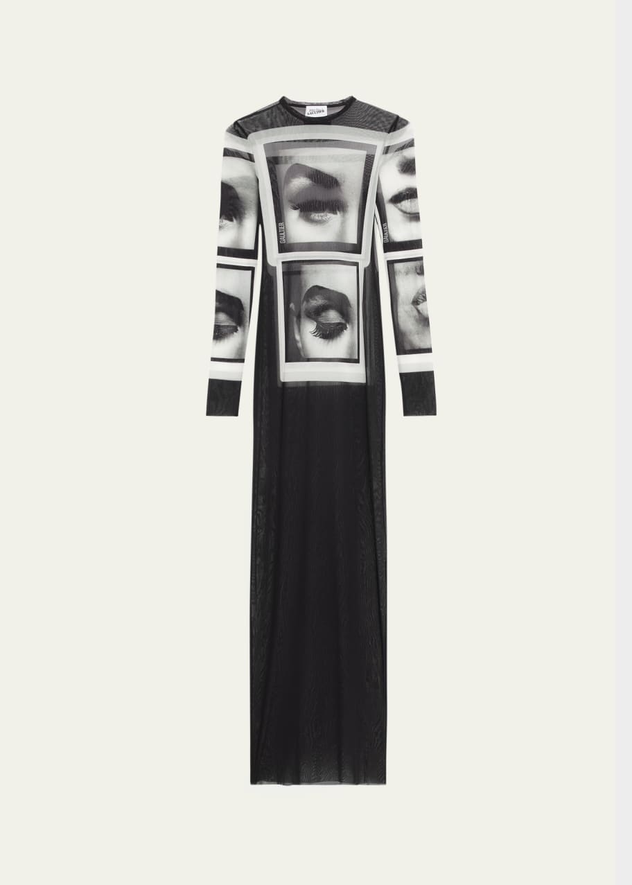 Jean Paul Gaultier Eyes and Lips Printed Mesh Maxi Dress