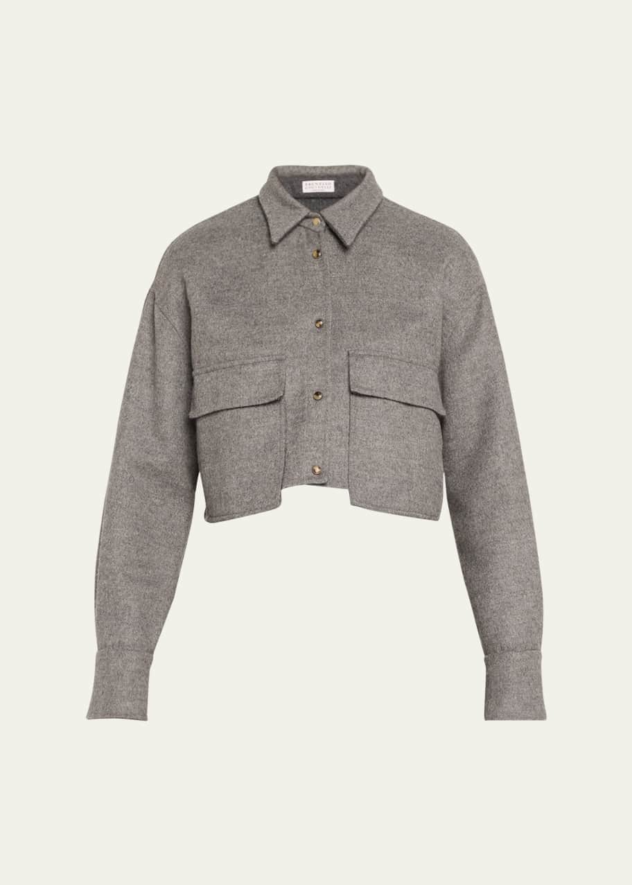 Image 1 of 1: Fluid Wool Cropped Shirt Jacket with Patch Pockets
