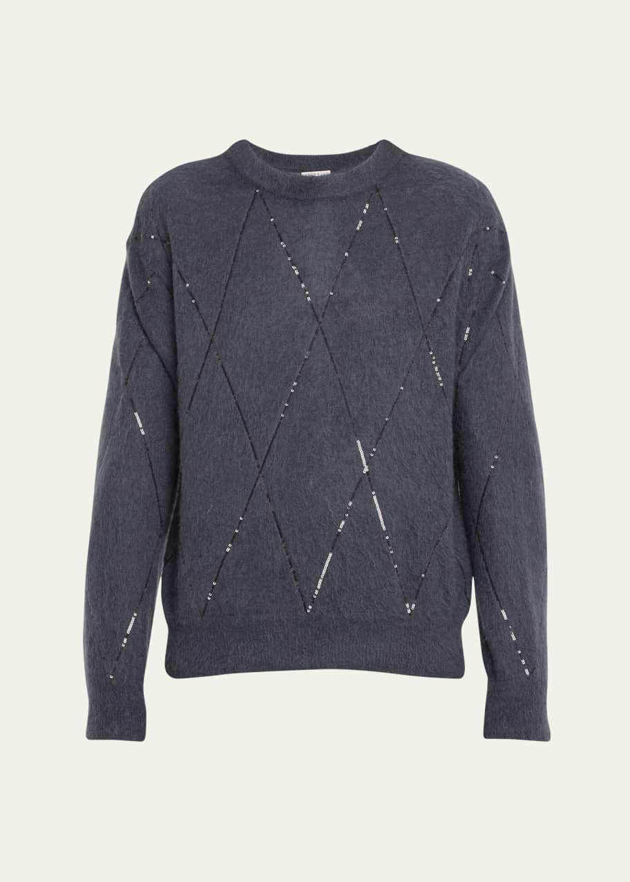 Image 1 of 1: Cashmere and Wool Blend Sequin Argyle Sweater