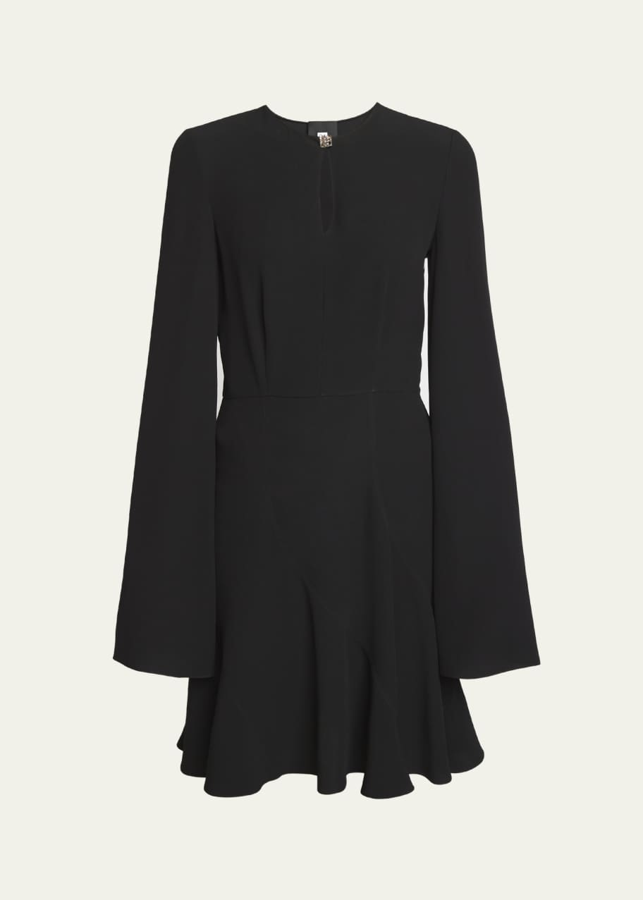 Image 1 of 1: Long-Sleeve Keyhole Neckline Flared Mini Dress