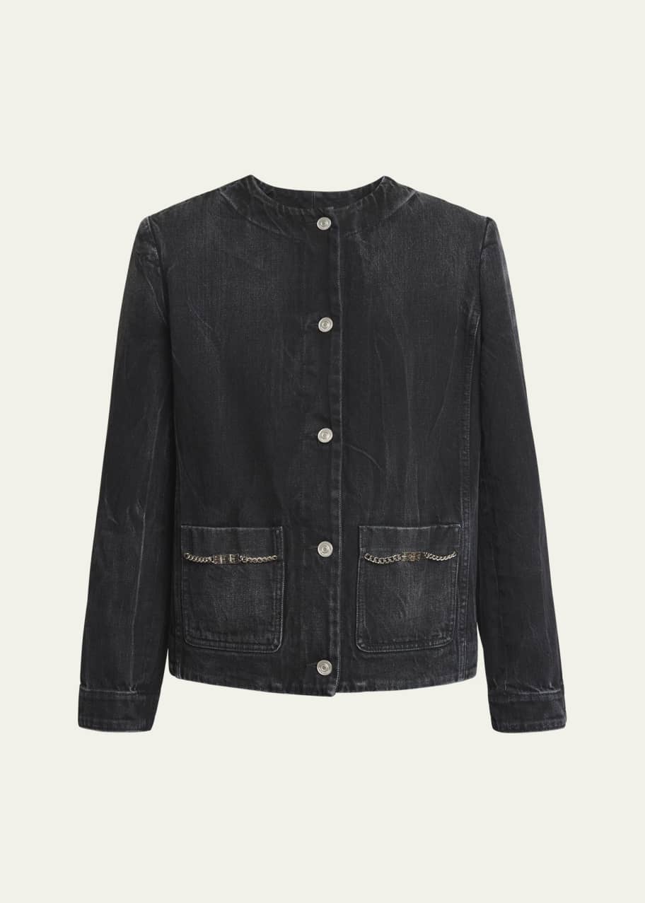 Image 1 of 1: Collarless Button-Front Denim Jacket