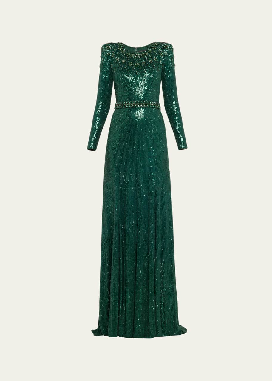Jenny Packham Georgia Sequin Gown with Crystal Embellishments - Bergdorf  Goodman