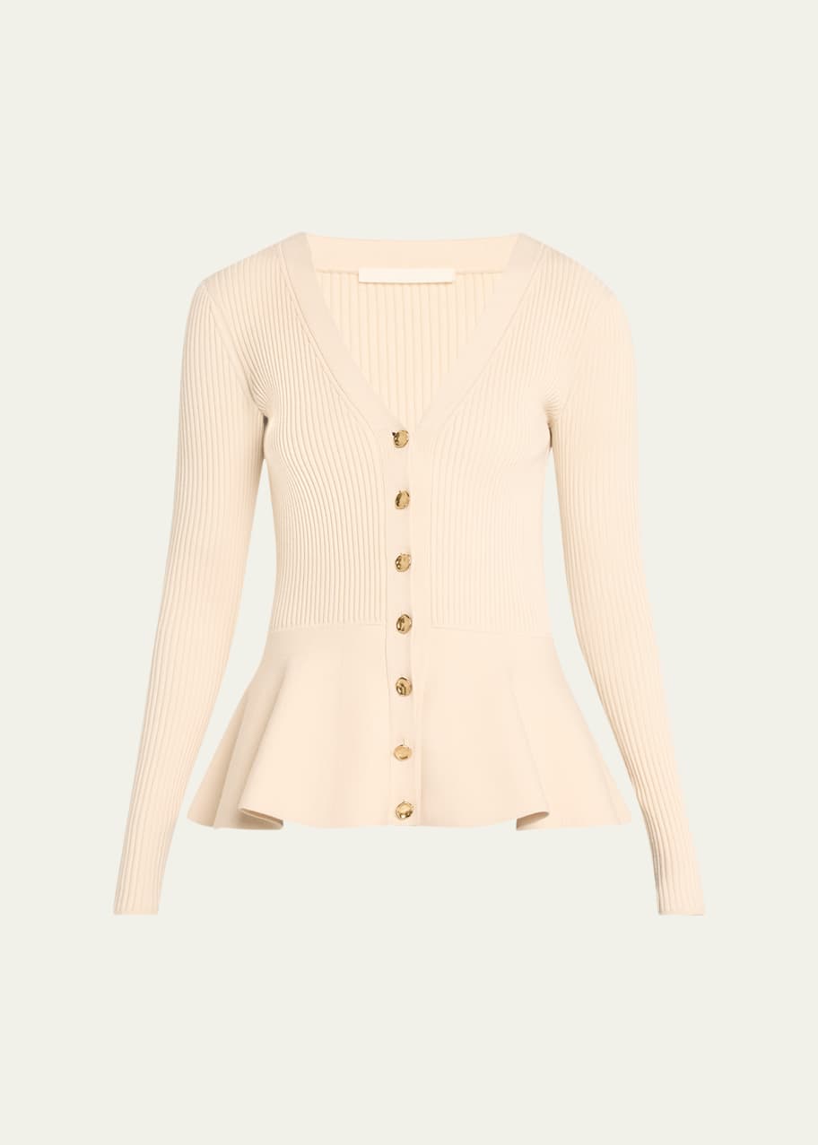 Jason Wu Collection Ribbed V-Neck Peplum Cardigan - Bergdorf Goodman