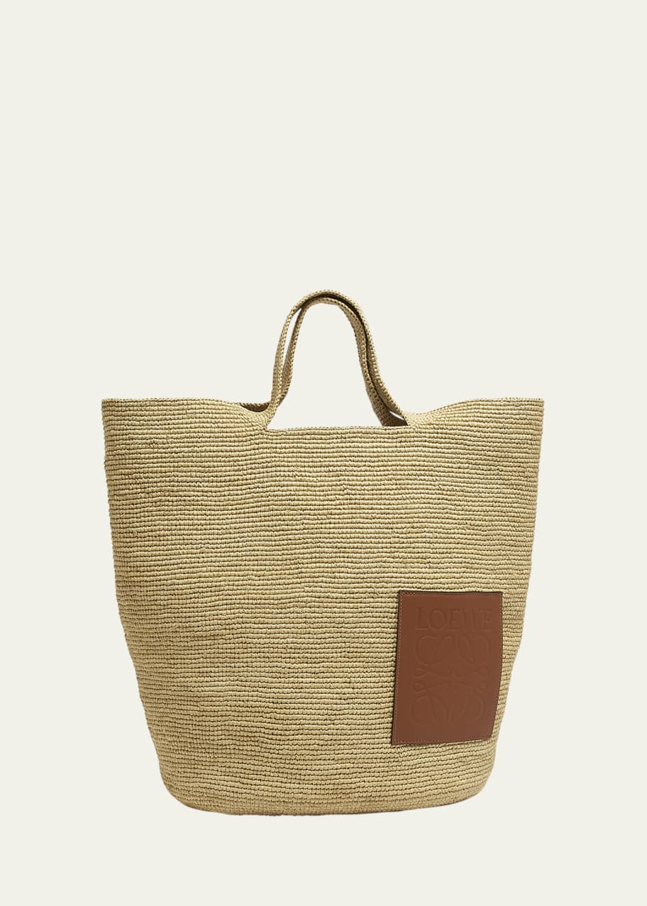 【VIP価格・関税込み】LOEWE MEDIA RAFFIA BAG Loewe Men's Slit Large Raffia and Calfskin Tote Bag