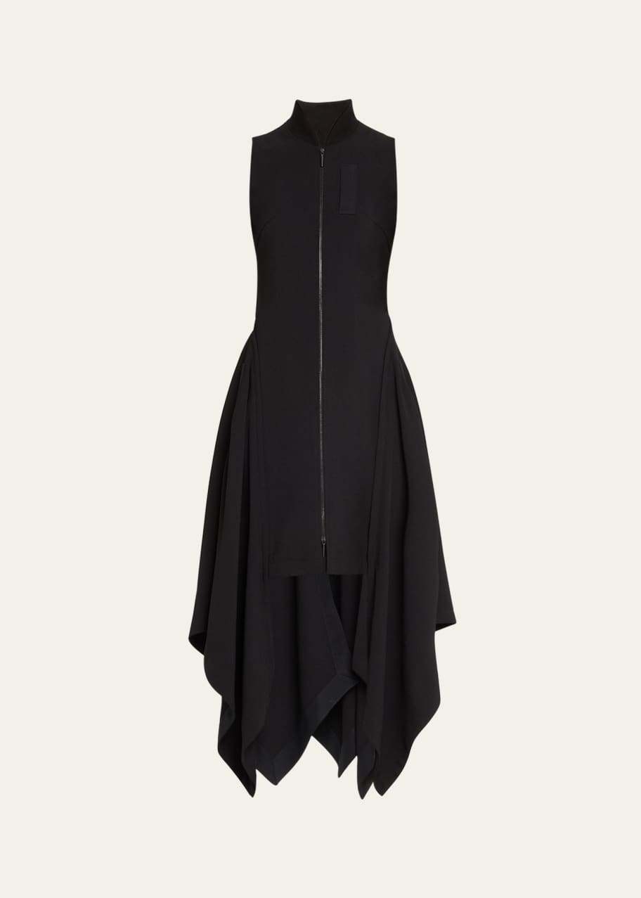 Image 1 of 1: Fluid Crepe Bomber Fit-Flare Handkerchief Midi Dress
