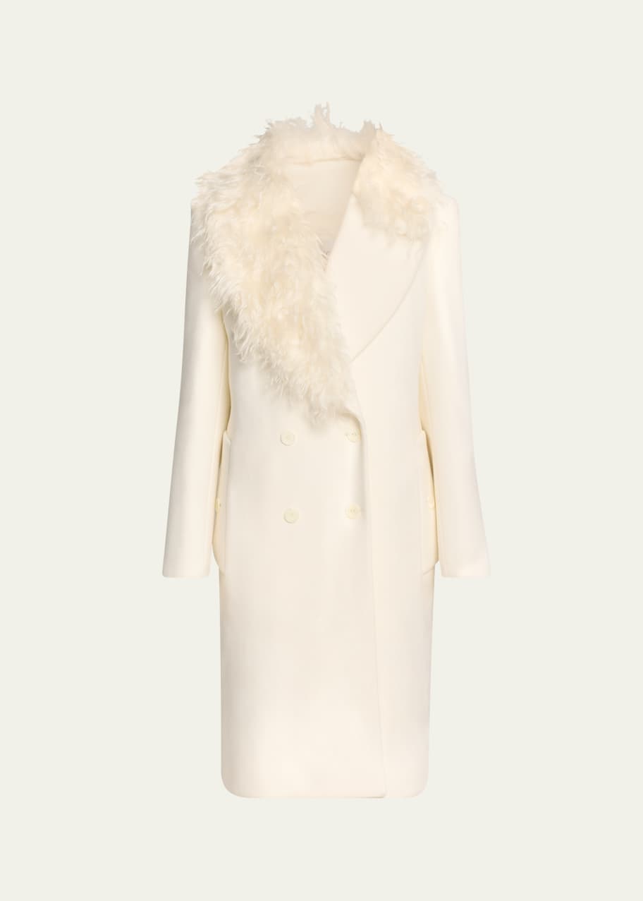 Image 1 of 1: Double Breasted Wool Coat with Mohair Collar