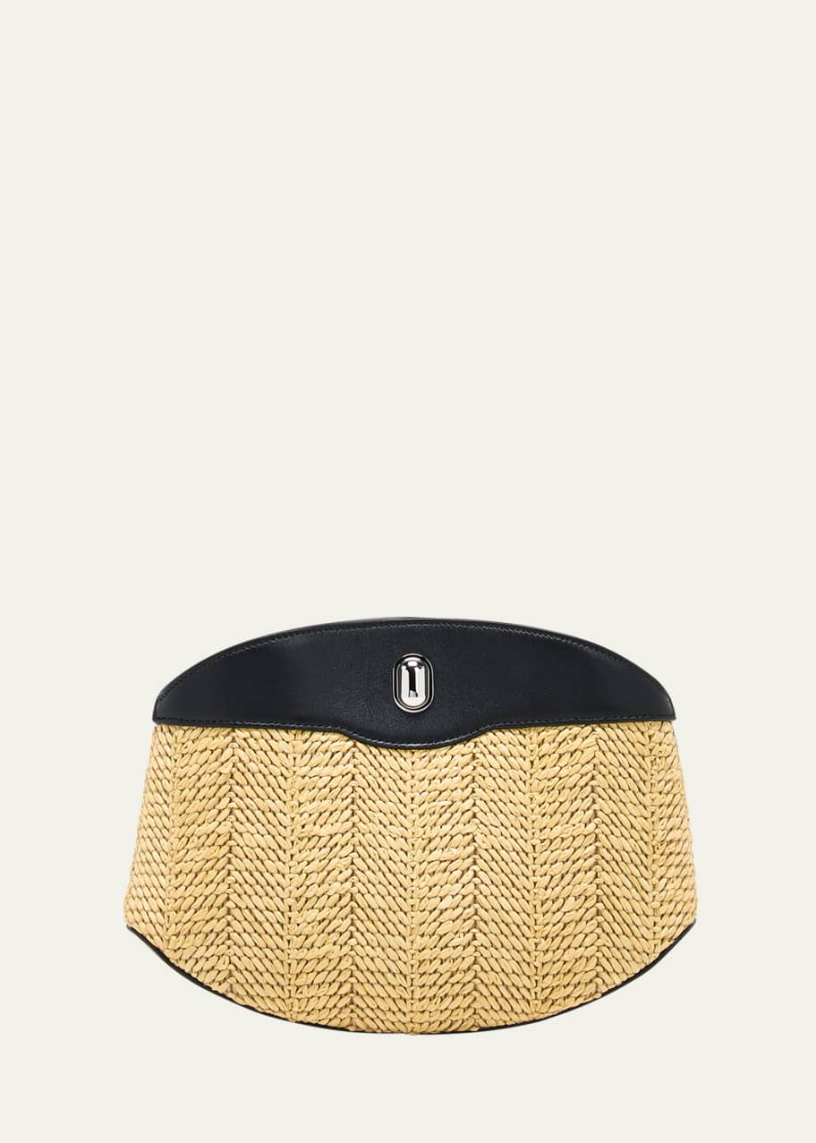 Image 1 of 1: Tondo Raffia and Leather Crossbody Bag
