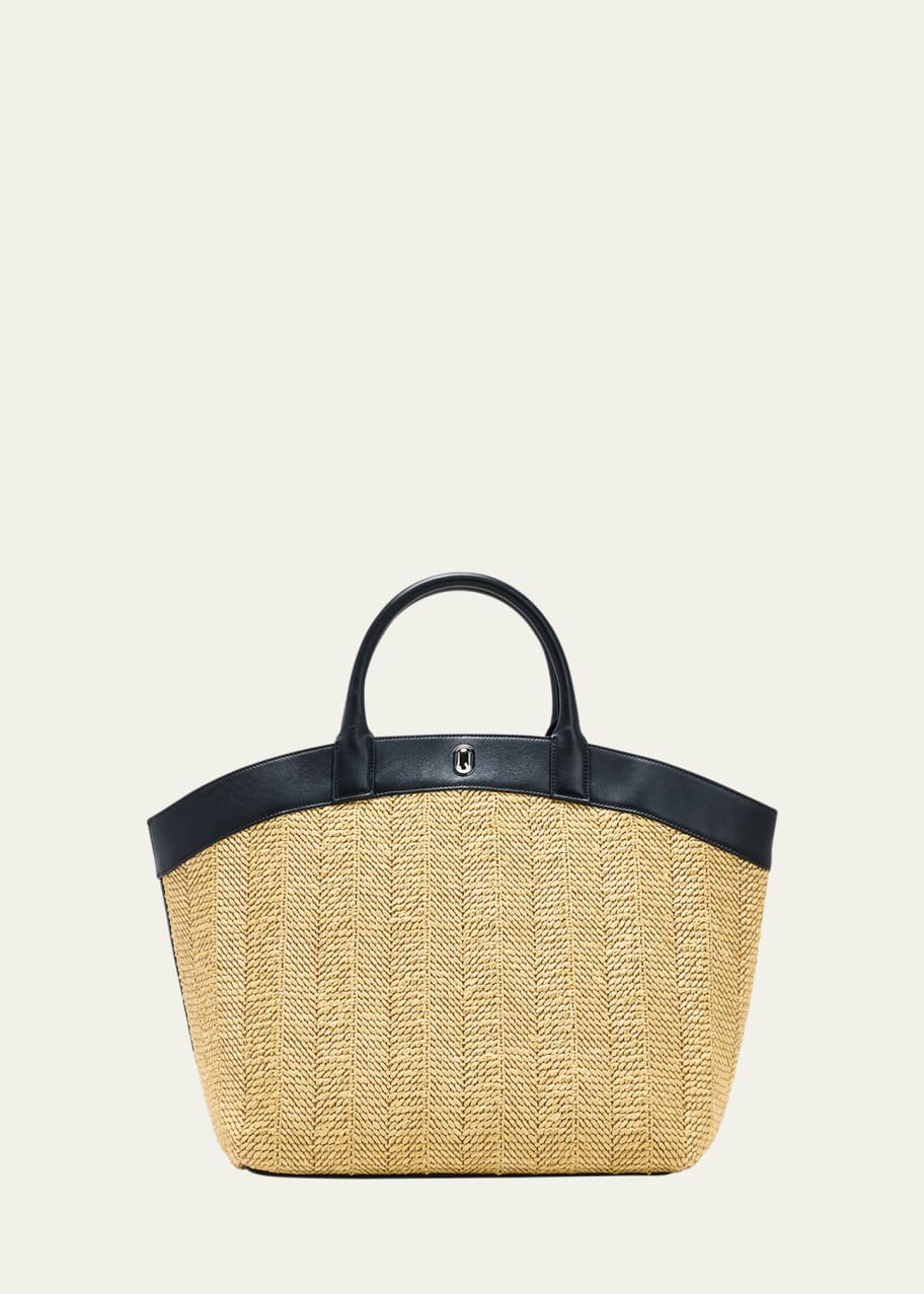 Image 1 of 1: Tondo Large Raffia and Leather Tote Bag