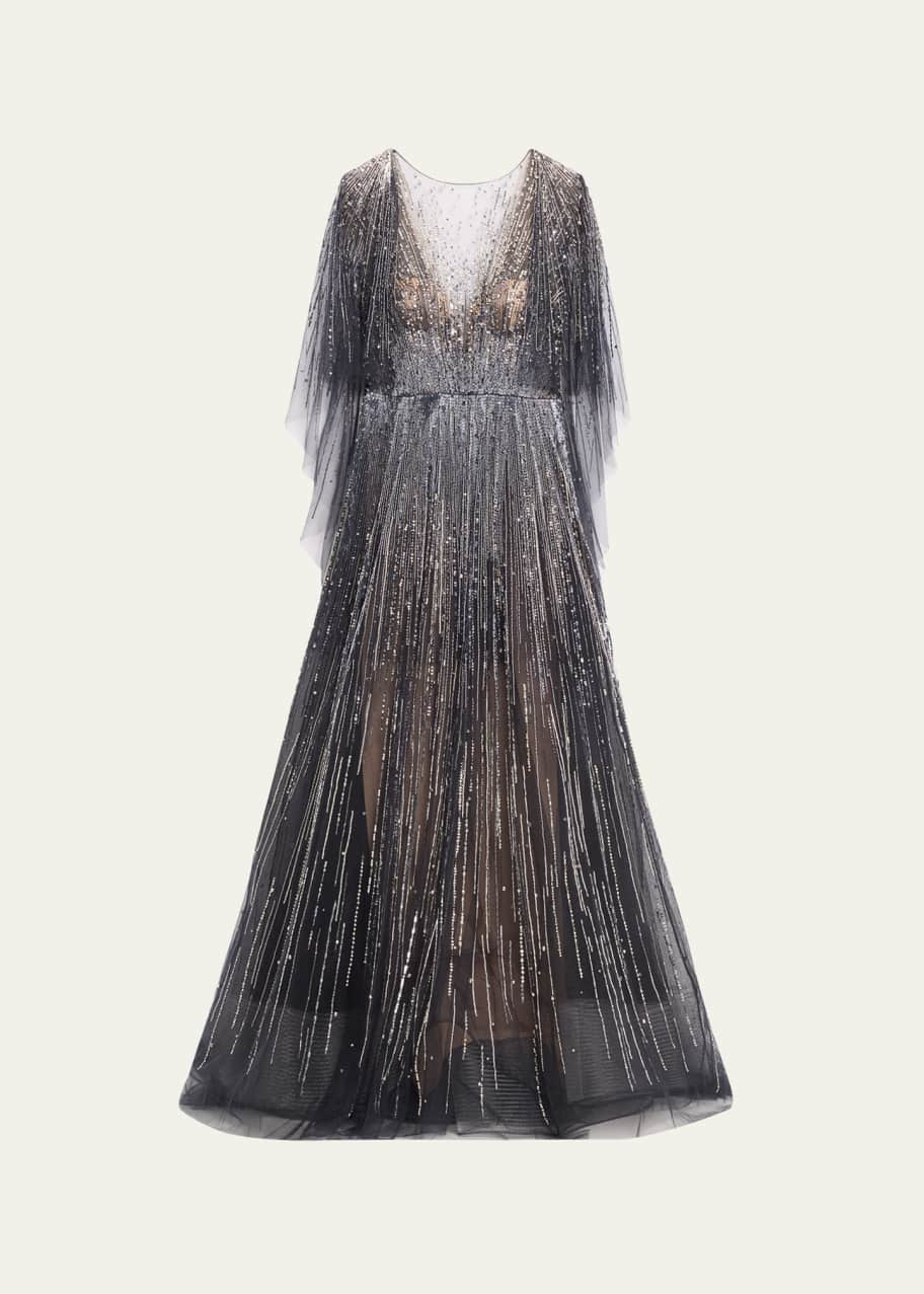 green emerald velvet dress Saiid Kobeisy RTWSS20-08 Off-Shoulder Fully Embroidered Evening Dress