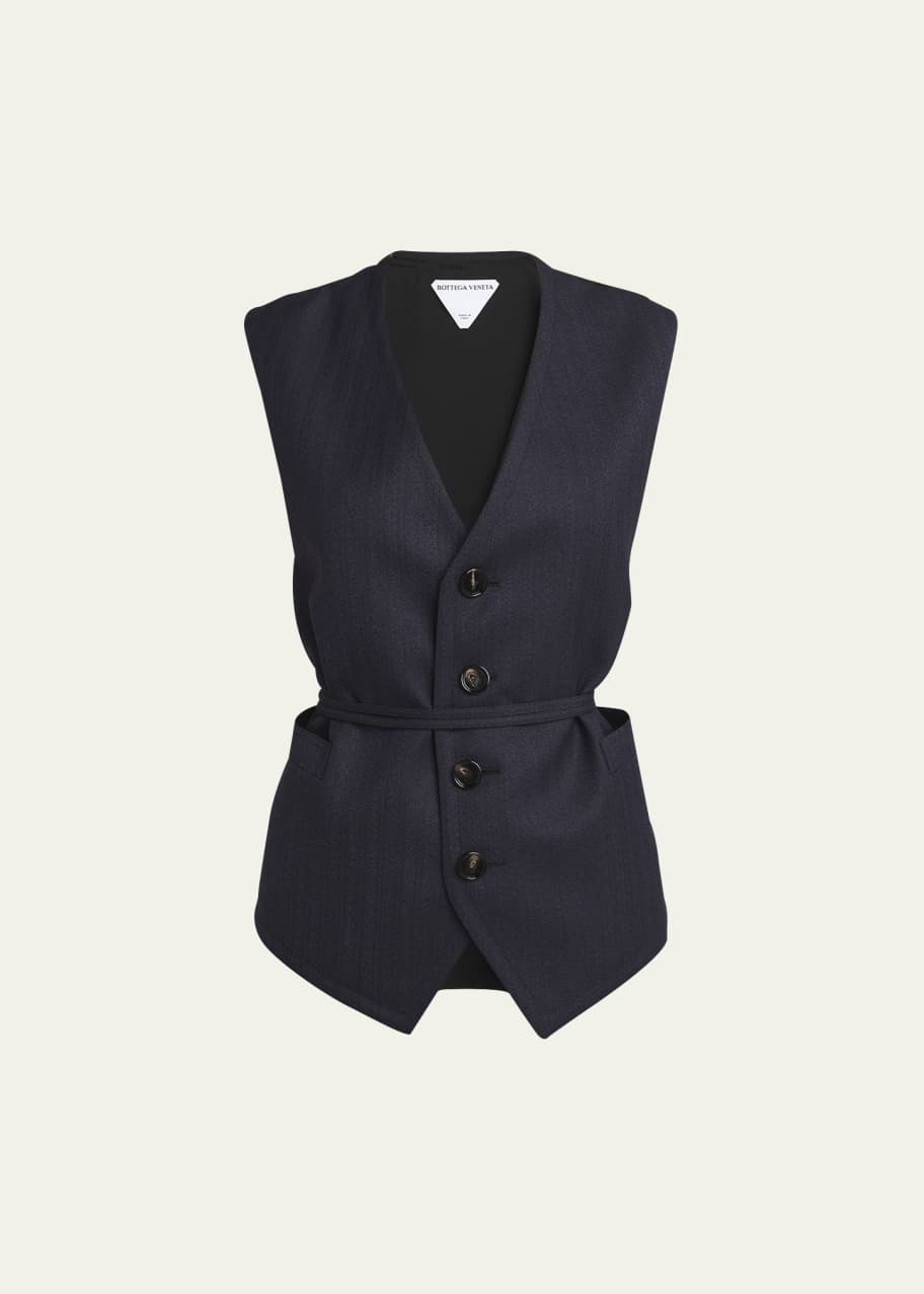 Image 1 of 1: Subtle Striped Wool Gilet with Tie Waist
