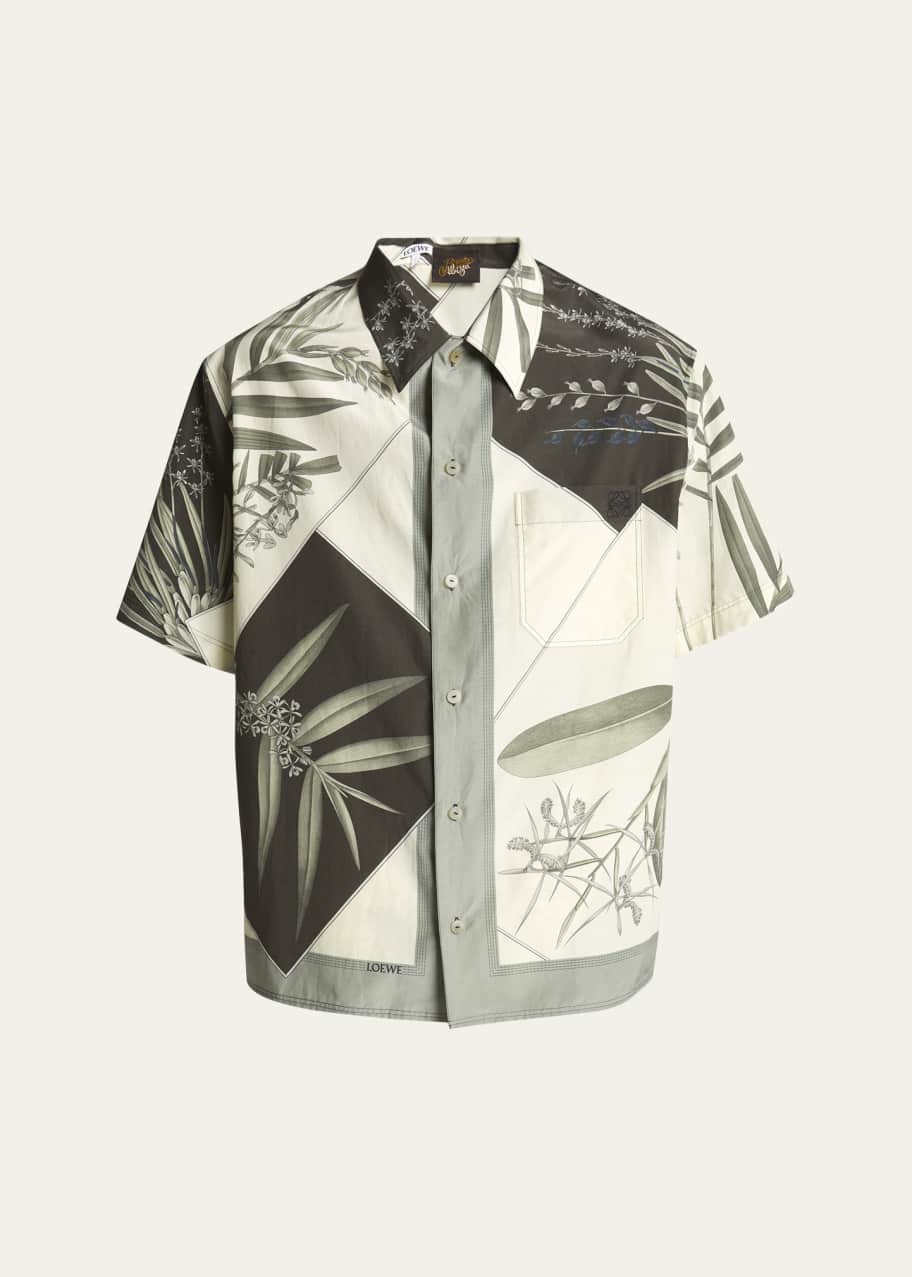 Image 1 of 1: Men's Cotton Botanic Printed Short-Sleeve Shirt