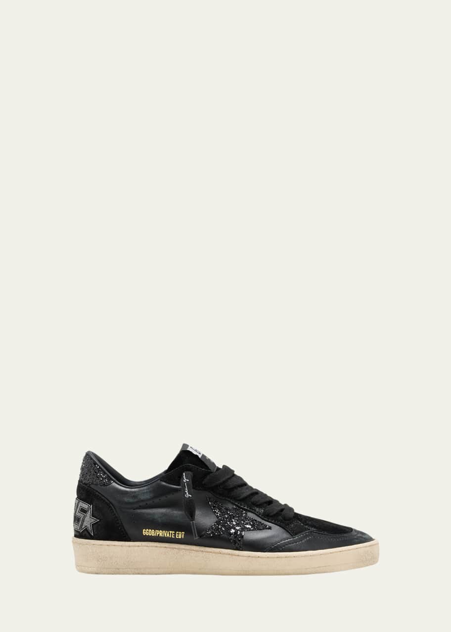 Image 1 of 1: Ball Star Glitter Leather Low-Top Sneakers