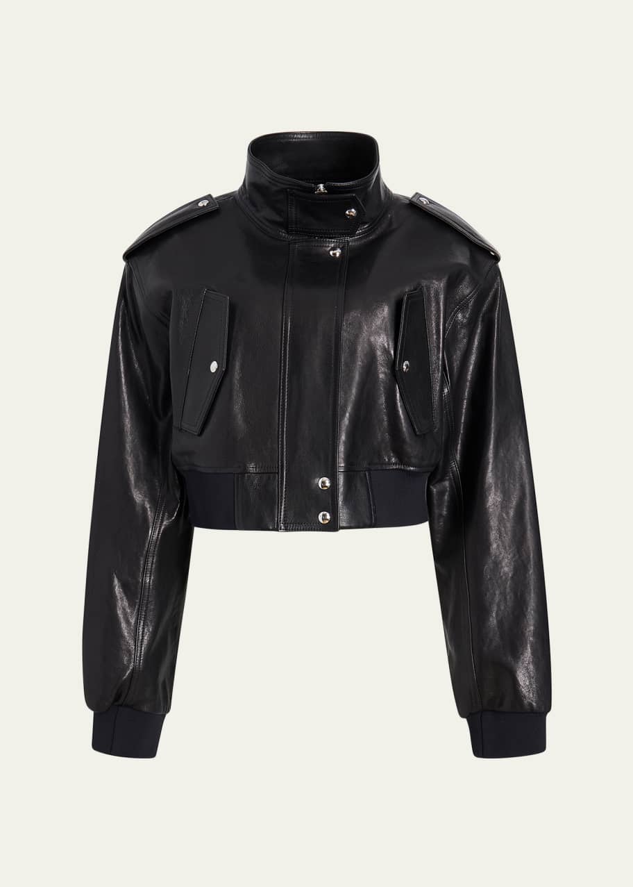 Image 1 of 1: Kember Leather Crop Moto Jacket