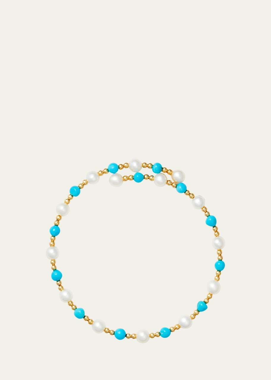 Image 1 of 1: 18K Yellow Gold Carmel Multi Turquoise and Mini Pearl Beaded Bracelet