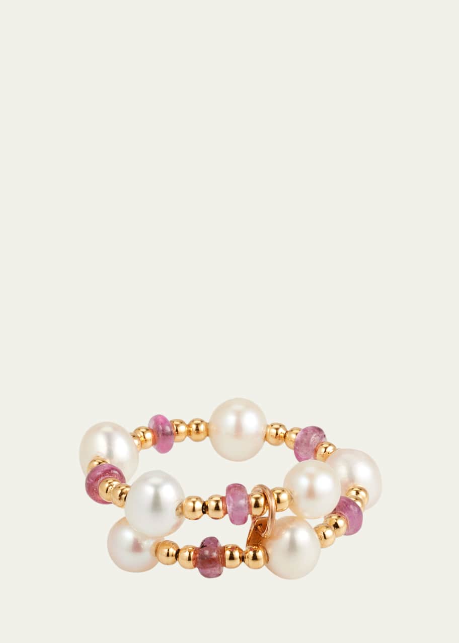 Image 1 of 1: 18K Yellow Gold Olokun Ruby and Pearl Beaded Ring