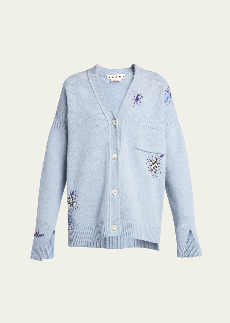 Image 1 of 1: V-Neck Stitched Patches Cardigan