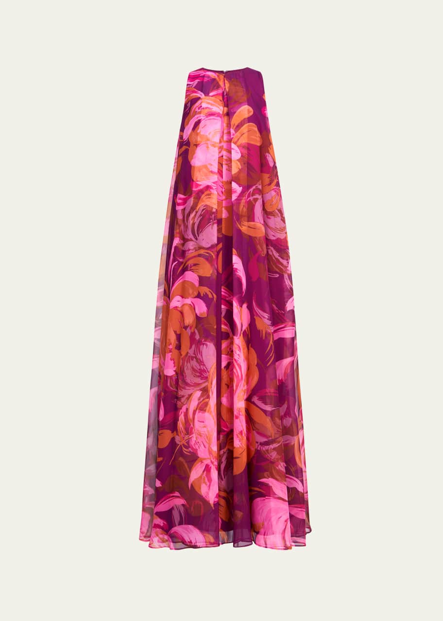 Image 1 of 1: Moira Floral-Print Chiffon Trapeze Gown