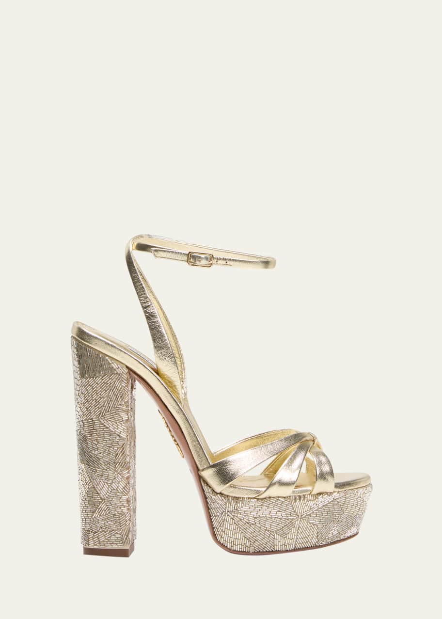 Image 1 of 1: Beaded Metallic Leather Platform Sandals