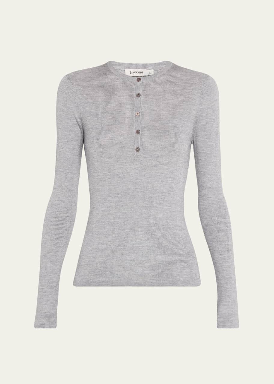 Image 1 of 1: Giorgia Silk and Cashmere Henley Top