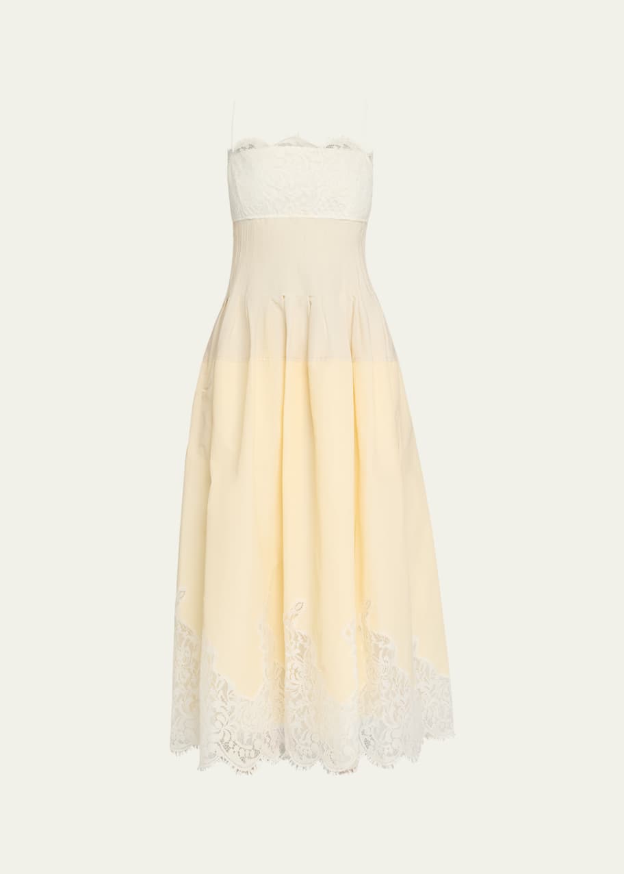 Image 1 of 1: Lilianna Poplin Lace Midi Dress