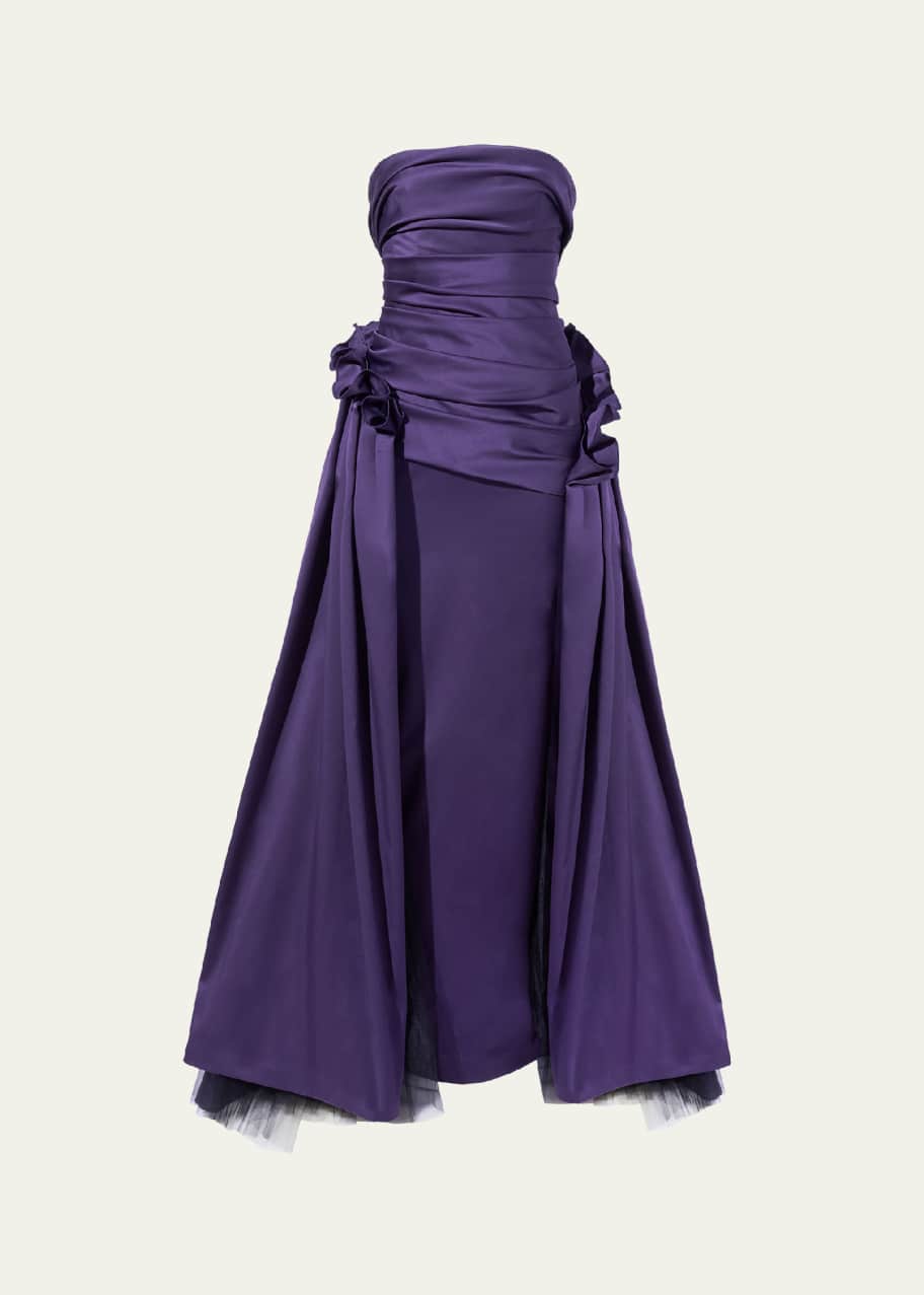 Image 1 of 1: Draped Strapless Column Gown With Gathered Overskirt