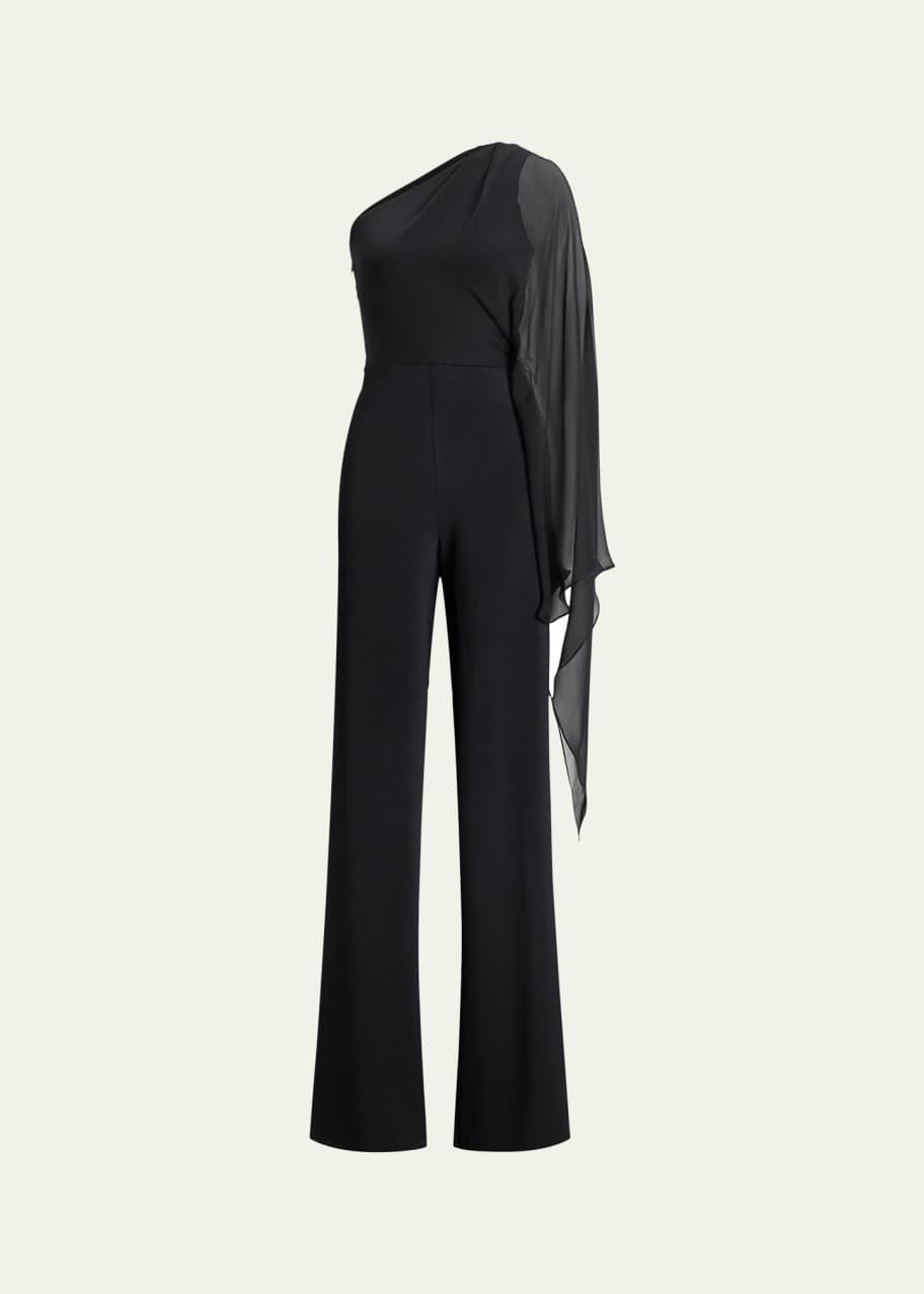 Image 1 of 1: One Shoulder Scarf-Sleeve Jumpsuit