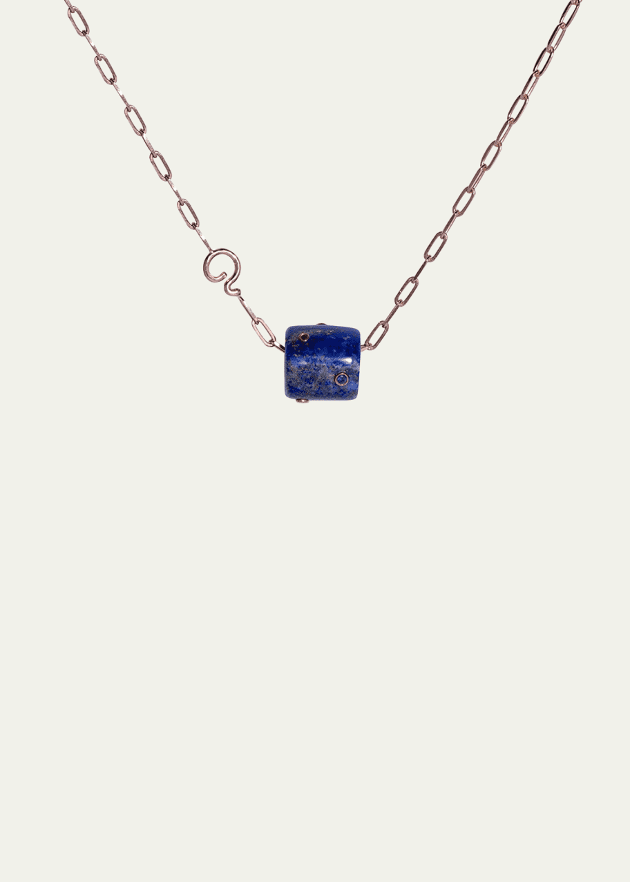 Image 1 of 1: 14K Rose Gold Sapphire Lapis Snow Globe Necklace