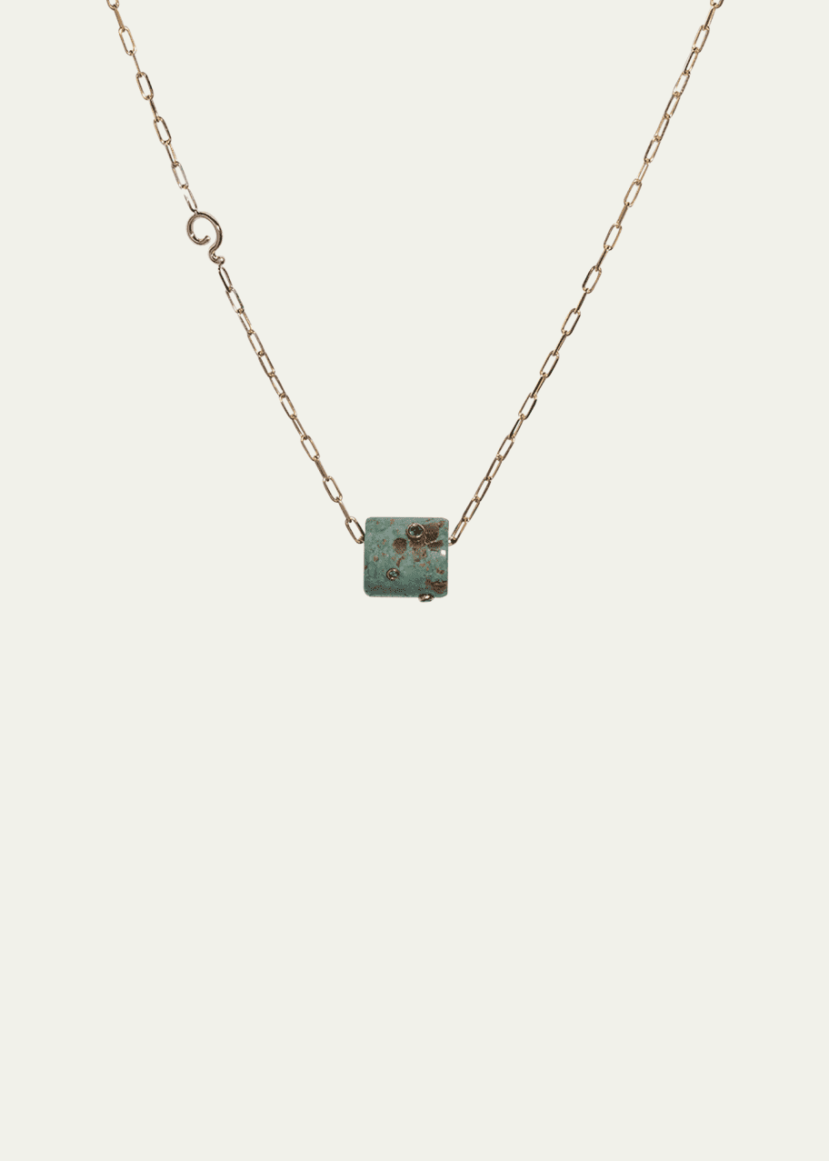 Image 1 of 1: 14K Yellow Gold Emerald Green Turquoise Snow Globe Necklace